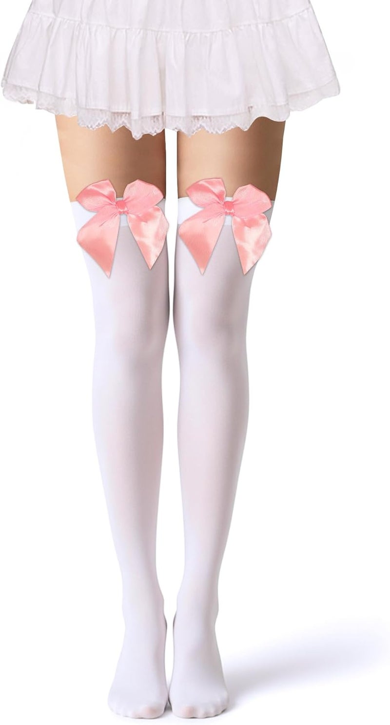 Parma77 Women's Satin Bow Stockings, Thigh High Stockings with Bows Over The Knee Socks, Thigh High Over Knee Stocking - Image 1